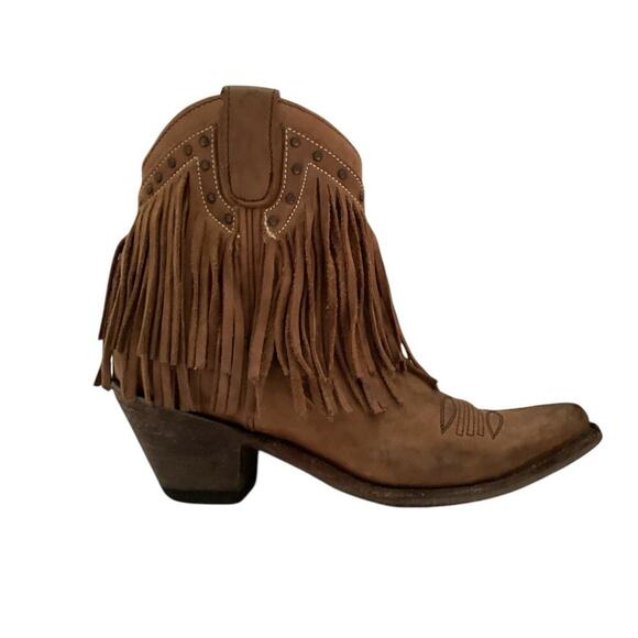 Old Gringo Shoes - Old Gringo Brown Fringe Studded Western Boho Cowgirl Boot Bootie Size 7B